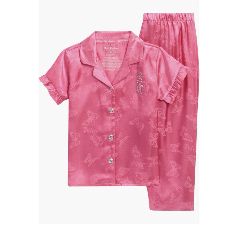 Juicy Couture Kids Satin Short Sleeve Top Pants Pajamas  Set Toddler Girl 3T New